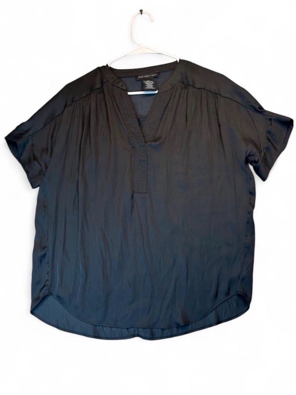 Joan Vass Black V-Neck Short Sleeve Blouse